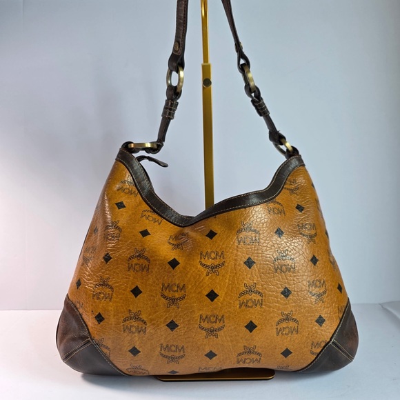 MCM Visetos Shoulder Bag small Tan and Black - Picture 3 of 9